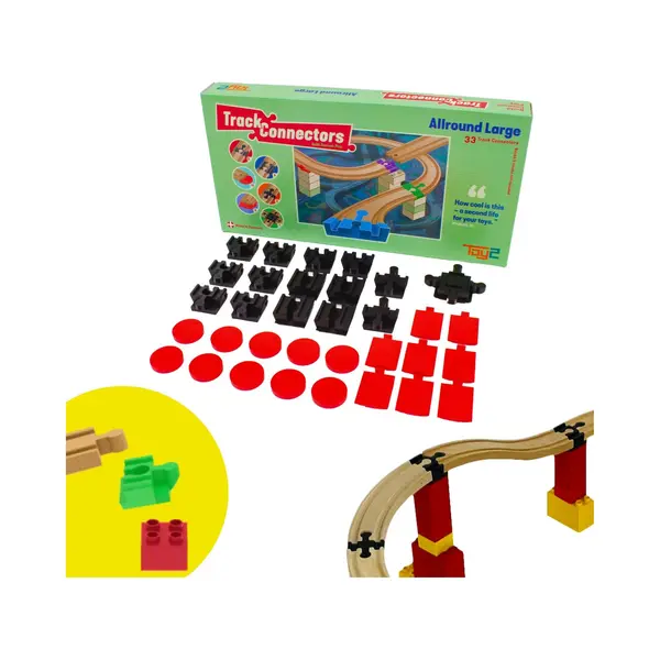 TOY2 Allround Large Mit 33 Schienenverbindern Kompatibel Mit Brio Eisenbahn & Duplo Bausteine - Bauset 6 Verschiedene Track Connectors - Nachhaltige thumbnail