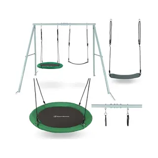 HyperMotion Garden Swing Set With Nest & Classic Seat - Sturdy A-Frame Design, 200kg Load Capacity - Weather-Resistant Steel Frame & Adjustable Ropes