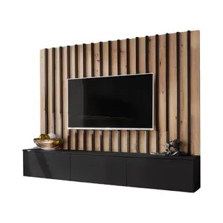 Zhpk – Tv Meubel – Lamel Wandpaneel Hout – Zwevende Kast – Zwart – Modern Scandinavisch Design
