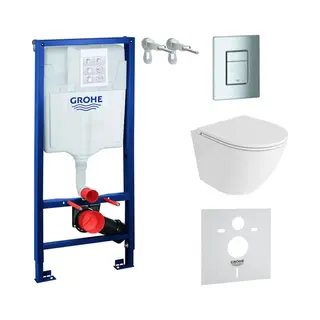 Lavita Inbouwreservoir Complete Toiletset Grohe Solido 39069000 - Inbouw Wc Hangtoilet Wandcloset Sofi One Wit Hoogglans - Bedieningsplaat Even 4in1 Chroom -