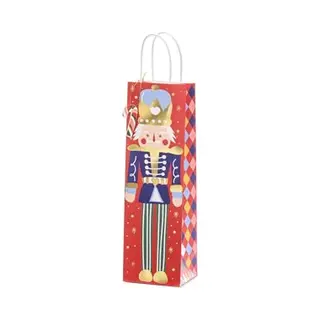 PartyDeco 2 Christmas Nutcracker Bottle Gift Bags, Wine Gift Bags, Gift Bag For Bottles, Red Bag, Nutcracker Christmas Bag