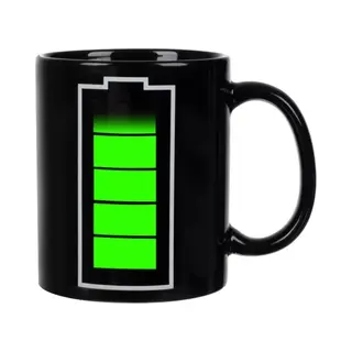 Ruhhy Magic Mok - Batterij Design - 330 Ml - Zwart - Thermokleur Mok - Koffiemok