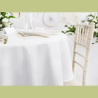 Partydeco Tafelkleed/tafellaken Rond - Wit - 230 Cm - Polyester - Bruiloft Feest Tafelkleden