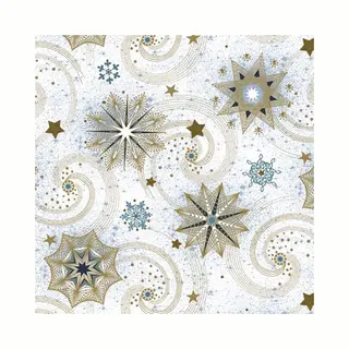 Daisy Kerst Thema Servetten - 20x St - 33 X 33 Cm - Sneeuwvlokken - Goud/turquoise