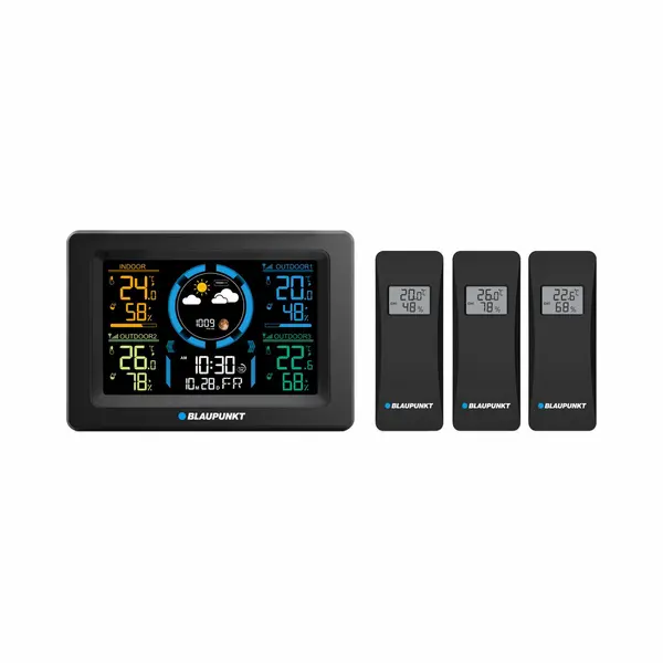 Blaupunkt WS40BK Wetterstation Mit 3 Externen Temperatur- Und Luftfeuchtigkeitssensoren Lcd-Display thumbnail