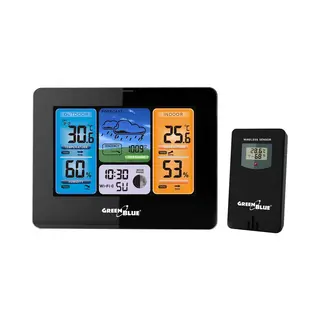 Greenblue Weerstation Weersvoorspelling WiFi App Tuya Display 7 Talen Maanfase Display IPX4 GroenBlauw, Weerstation, Wit, Grijs