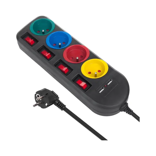 Maclean MCE229 Steckdosenleiste 4-fach (Ein- / Ausschalter, Usb-Anschlüsse, Separate Ein- / Ausschalter, Kindersicherung, Kabellänge 1.5 M), thumbnail