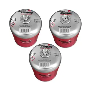 Alpen Camping 3-er Pack 450 g Gaskartusche En 417 Propan‑Butan 7/16″ Gewinde – Für Kocher Outdoor Brenner Zeltlager Reise – Zertifiziert