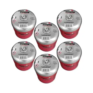 Alpen Camping - 6 Stuks Gaspatroon 450g - Certificaat, Pi 0437, Voldoet Aan EN417, Propaan-butaan, Bereik -10°c Tot + 40°c, 7/16" Ventiel Met