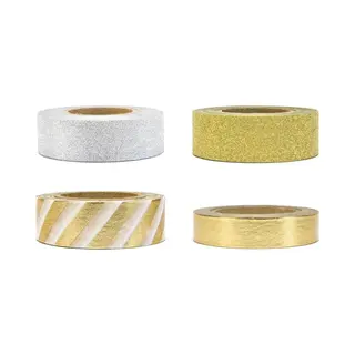 PartyDeco Decorative Tape Silver Glittery, Glittery And Metallic Gold, Mix 4x10m, 1/1, 5cm Breit Self-Adhesive (Washi Tape) DTP2