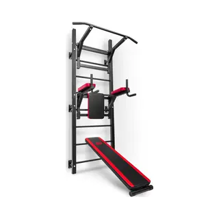 Hop-Sport Wandrek Turnwand Hs-1008K Met Dipstation, Optrekstang En Zitbank Buiktrainer Dipstang