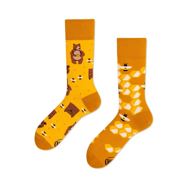 Many Mornings Bunte Lustige Ungleiche Socken Unisex Honey Bear Motiv Größe 35-38 Geschenkidee Bequeme Baumwollsocken Mit Bienen Und Bären-Design thumbnail