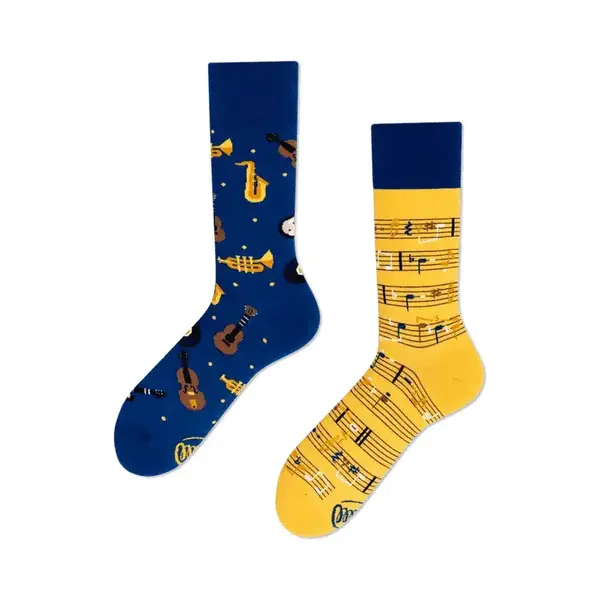 Many Mornings - Mismatched Socken - Lustige Socken Unisex - Socken Mit Musikmotiv - Geschenkidee - Design, Music Notes - Made In Eu - 35-38 thumbnail