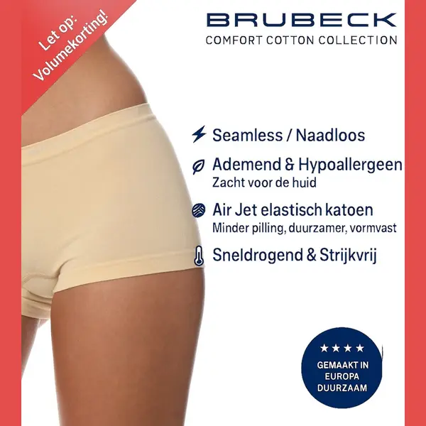 Brubeck Dames Boxershorts – Naadloos (Seamless) Elastisch Katoen - Beige - Xl thumbnail