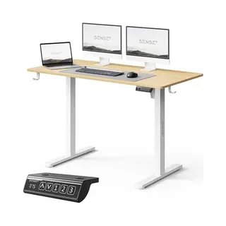 SENSE7 Nojo Light Elektrisch Bureau, Grenen, Wit, 120 X 60 Cm, Verstelbaar, Warm, Scandinavische Stijl, Met Geheugen