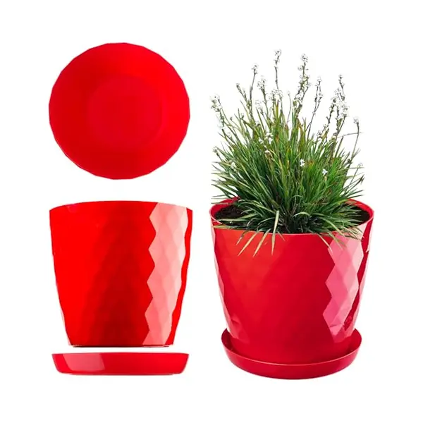 Kadax - Blumentopf Mit Untersetzer, Topf Für Blumen, Rund, 12 Cm, Rot thumbnail