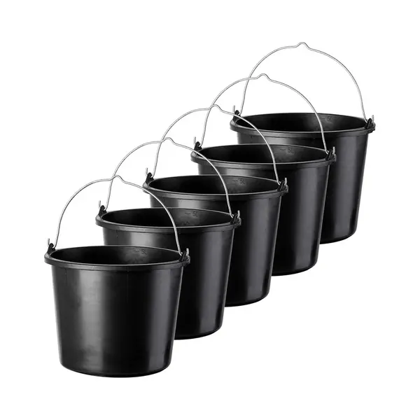 Kadax 5 Stuks Bouwemmer, 12 L, Mortelemmer Van Kunststof, Wateremmer Voor Tuin, Bouwplaats, Zwarte Emmer, Stabiele Cementemmer, Mortelbak, Poetsemmer, thumbnail