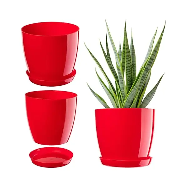 Kadax - Blumentopf Mit Untersetzer, Aus Kunststoff, Rund, 18 Cm, Rot thumbnail