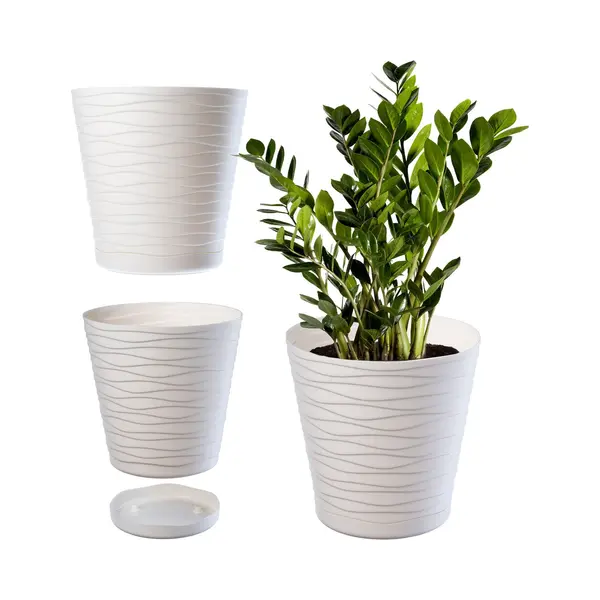 Kadax Blumentopf Mit Untersetzer, Pflanzkübel Für Innen, Leichter Blumenkübel, Pflanztopf Aus Kunststoff, Runder Übertopf Für Blumen, Pflanzen, thumbnail