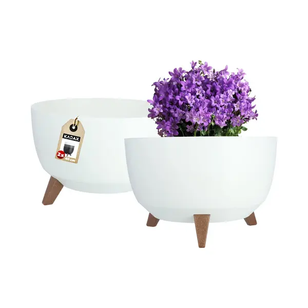 Kadax - Blumentopf, Runde Blumenschale, 40 Cm, Weiß, 2 Stück thumbnail
