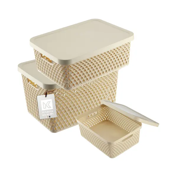Kadax Opbergmand, Mand Met Deksel, Opbergkist, Opbergdoos Van Plastic, Moderne Plankmand, Container Met Ventilatiegaten (set Van 3, 4, 5L, 12L, 18L, thumbnail