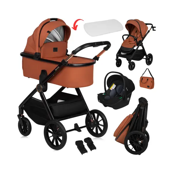 Lionelo Layla 3 In 1 Kombikinderwagen Kinderwagen 0-48 Monate Bis 22 Kg, Babywanne Bis 9 Kg, Autositz Bis 13 Kg, AiryDots, 360° Schwenkbare thumbnail