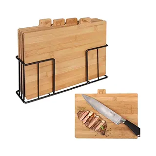 Vilde Bamboo Chopping Boards In Metal Stand, 28 X 20 Cm, Set Of 4, Wide Range Of Uses