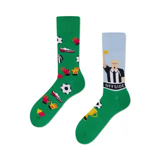 Many Mornings Bunte Socken The Referee Ungleiche Baumwollsocken Damen Herren Größe 39-42 Fußball-Schiedsrichter Motiv Alltagssocken Für
