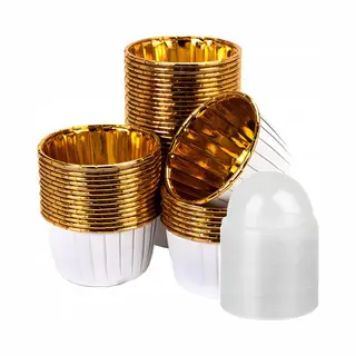 orzeszku Papieren Muffin Bakjes - 50 Stuks - Wit-goud Design - Met Transparante Deksels - (breedte) 50mm X 40mm (hoogte)