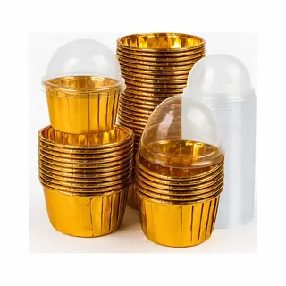orzeszku Gouden Muffin Vormpjes - Bakvormpjes - 50 Stuks - Met Transparante Deksels
