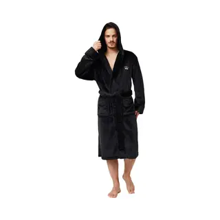 Aruelle Zwarte Herenbadjas Met Kroonborduring Borst - Capuchon - Fleece-s