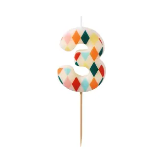 PartyDeco Cijferkaars 3 Ruitmotief 5, 5cm