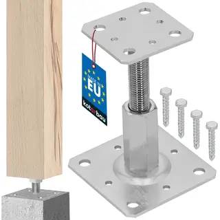 Kotarbau® Pfostenträger Höhenverstellbar - Montagestütze - 80 X 80 Mm - Balkenschuh - Vertikal Verstellbarer Pfostenfuß – 90 – 150 Mm -