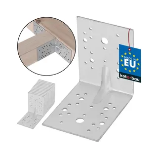 Kotarbau® 12er Set Winkelverbinder - 130 X 130 X 100 Mm - Verzinkter Stahl - Mit Sicke - Metallwinkel 90 Grad - Silber - Holzverbinder -