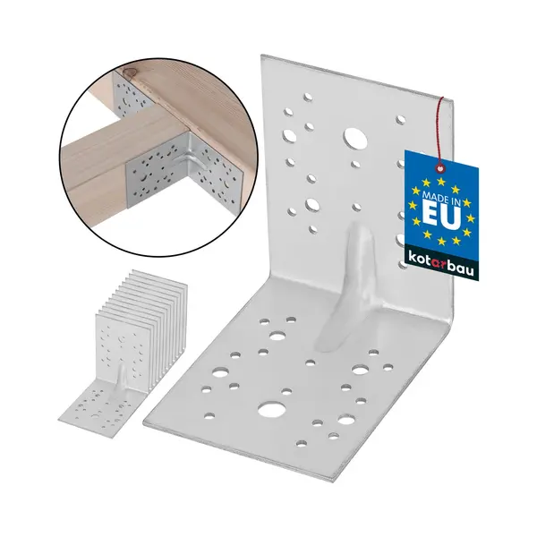 Kotarbau® 12er Set Winkelverbinder - 130 X 130 X 100 Mm - Verzinkter Stahl - Mit Sicke - Metallwinkel 90 Grad - Silber - Holzverbinder - thumbnail