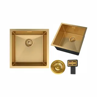 Granitan Spoelbak Keuken Rvs Silvo44 - Spoelbakken Keuken Goud - Met Sifon - Wasbak Keuken - 44x44cm