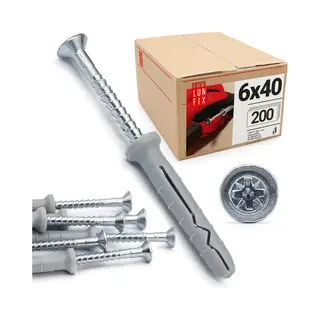 Lun Fix - Schlagdübel 6x40mm - 200 Stük - Nageldübel - Schnellmontage Dübel - Rahmendübel