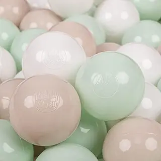 KiddyMoon Soft Plastic Play Balls 100 Balls/7Cm-2.75In Multi-Colour Made In Eu, Pastel Beige/White/Mint