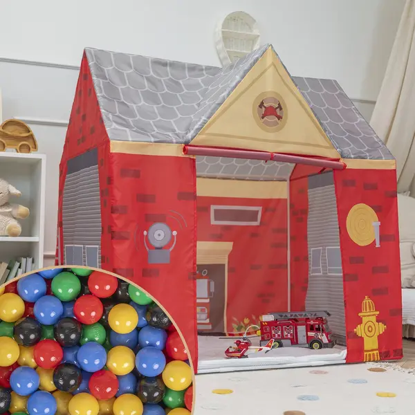 Selonis Playhouse Play Tent For Kids With 200 Balls Fire Station Durable And Creative Adventure Space Realistic Fire Truck Details Easy Assembly For thumbnail