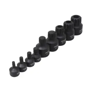 Asta/Satra Kracht Spline Doppen 10 Delige Set Op Rail - Veeltanddop Bitten Set - 12 Tand Bit - Asta