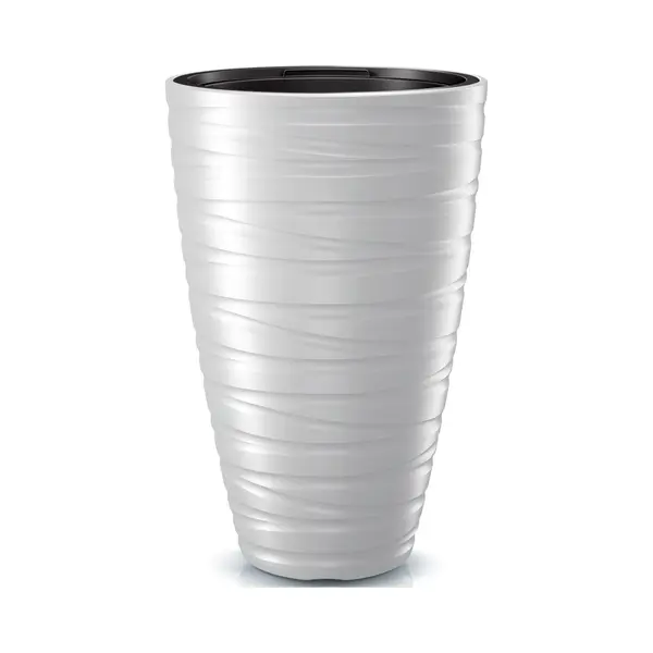 Prosperplast Maze DPMZ400 2-in-1 Flower Pot Planter With Plant Pot Round Plastic 37.5 Cm Diameter 57.9 Cm Height (White) thumbnail