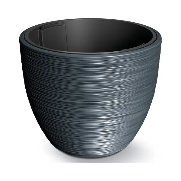 Prosperplast Plantenpot/bloempot Furu Stripes - Buiten/binnen - Kunststof - Antraciet - D47 X H47 Cm - Met Binnenpot thumbnail