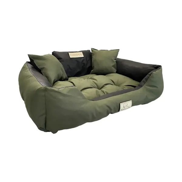 King Dog KingDog Hunde- Und Katzenbett Mit Zwei Kissen Hundekissen Hundekorb Haustierbett Waschbar Wasserdichtes Pvc-Material (L 100x75cm, Grün) thumbnail