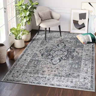 Tapiso Ritz Vloerkleed Grijs Katoen Antislip Vintage Slaapkamer Tapijt Maat- 300x400