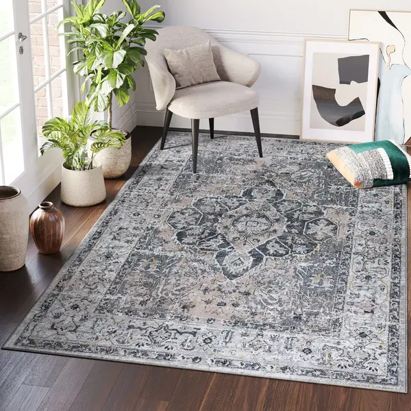 Tapiso Ritz Vloerkleed Grijs Katoen Antislip Vintage Slaapkamer Tapijt Maat- 300x400 thumbnail
