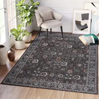 Tapiso Ritz Vloerkleed Donkergrijs Laagpolig Katoen Antislip Woonkamer Tapijt Maat- 300x400
