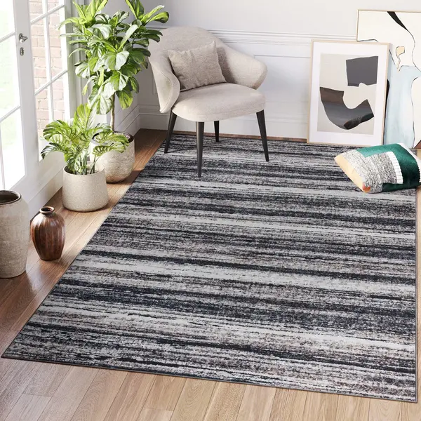 Tapiso Ritz Vloerkleed Grijs Katoen Antislip Woonkamer Lijnen Tapijt Maat- 300x400 thumbnail