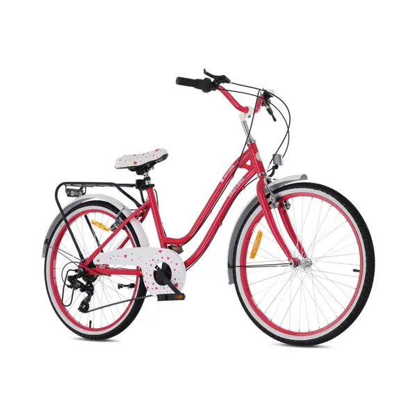 Sun Baby Heart Bike Kinderfiets 24 Inch Meisjes Van 8 Tot 12 Jaar, Framboos, Fiets Voor Een Meisje Met 7 Versnellingen, Bagagedrager, Metalen Spatborden, thumbnail