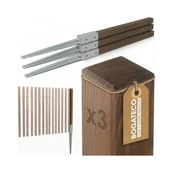 Bogateco Lot De 3 Poteaux En Bois Imprégnés - 120 X 5 X 5 Cm - Poteaux Carrés Avec Tête Plate - Avec Douille De Sol à Enfoncer - En Bois équarri thumbnail