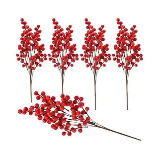 sarcia.eu Decoratieve Tak Met Rode Bolletjes, Sierlijke Lijsterbes, Kerstversiering 50 Cm 5 Stuk